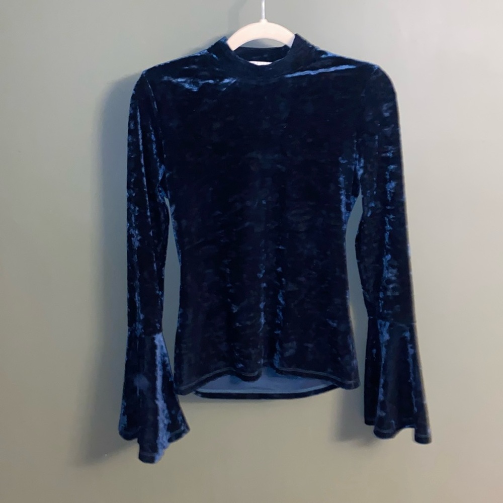 Lost and Wander green velvet flare sleeve top